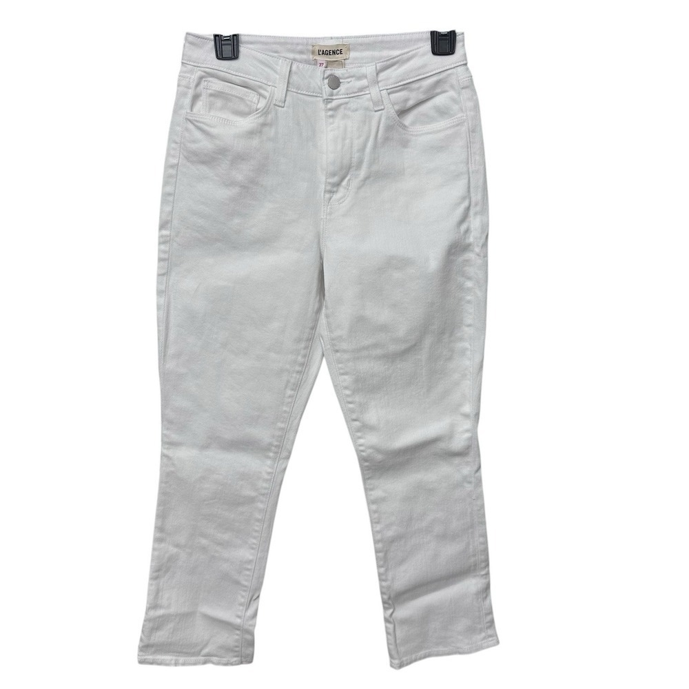L'Agence Women's White High-Rise Nadia Cropped Jeans Pants Size 27